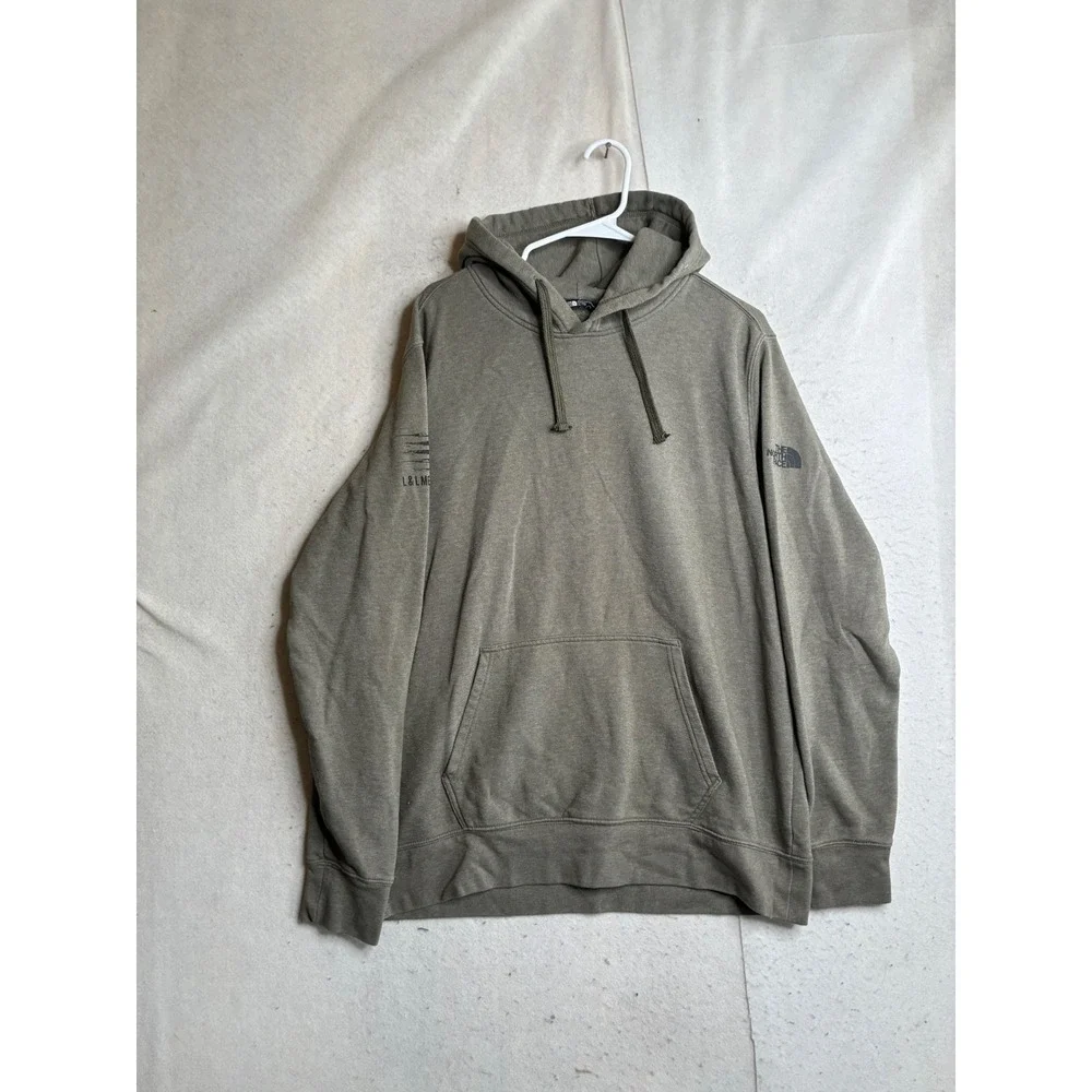The North Face Mens XL Olive Green Heather Fleece Hoodie L&L Mechanical Graphic